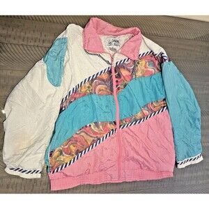 VGT 80s Windbreaker Womens Large Colorful Patchwork Barbiecore